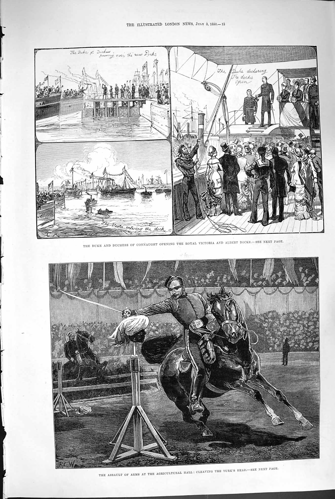 Original Old Antique Print 1880 Duke Connaught Albert Docks Agricultural Hall