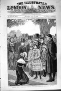 Original Old Antique Print 1880 Sunday School Lambeth Palace Bible Prince Wales
