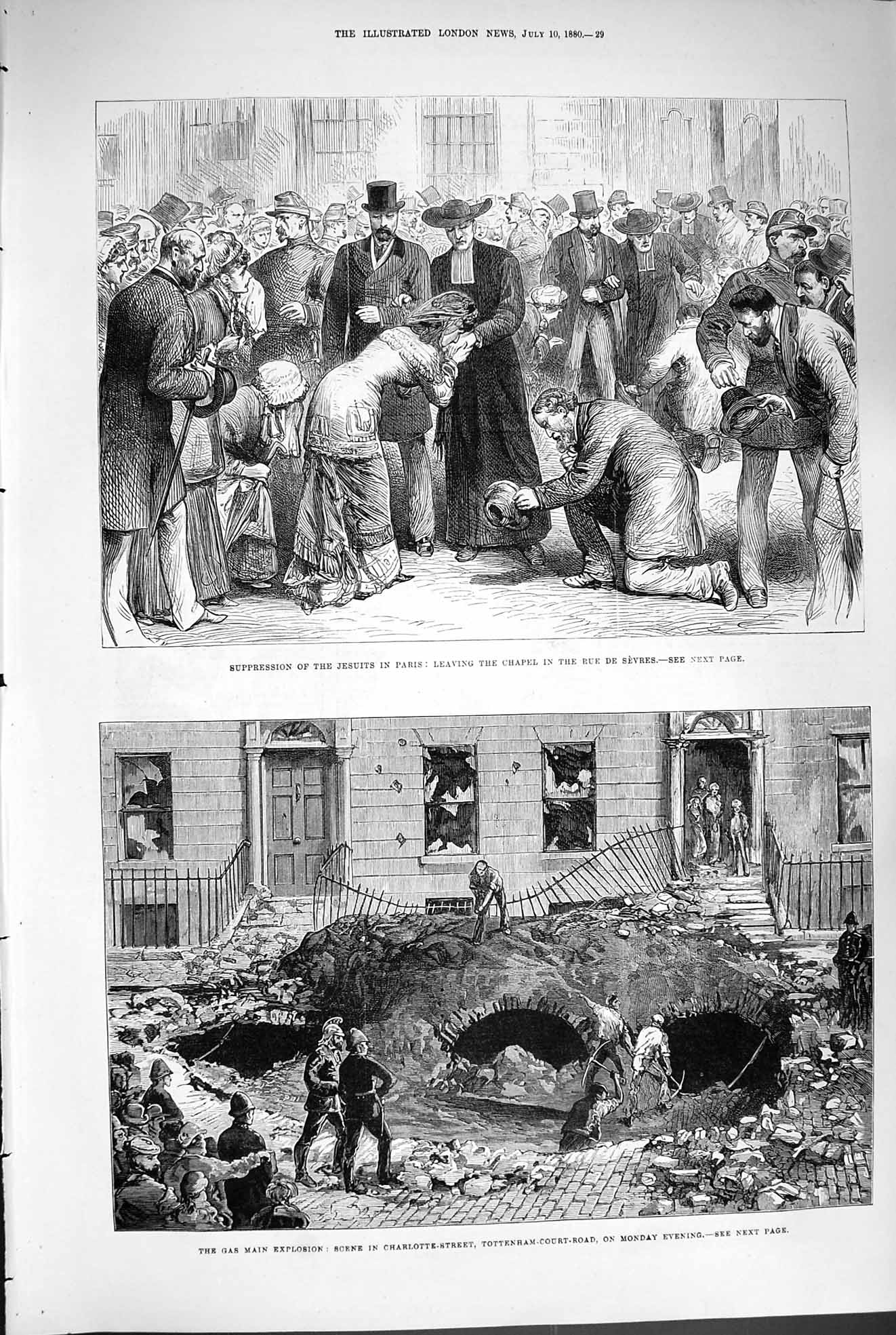Original Old Antique Print 1880 Jesuits Paris Chapel Rue Sevres Gas Charlotte