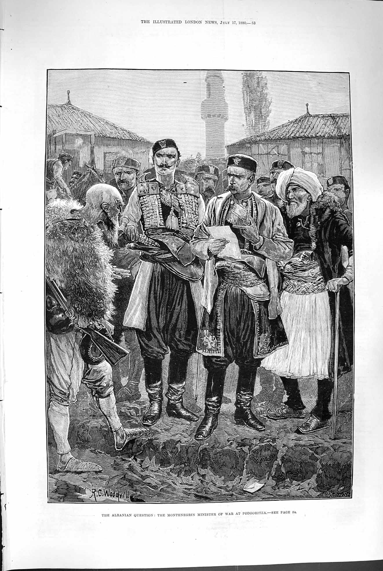 Original Old Antique Print 1880 Albania Montenegrin Minister War Pod Victorian