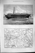 Original Old Antique Print 1880 Livadia Ship Elder'S Dock Map Epirus T Victorian