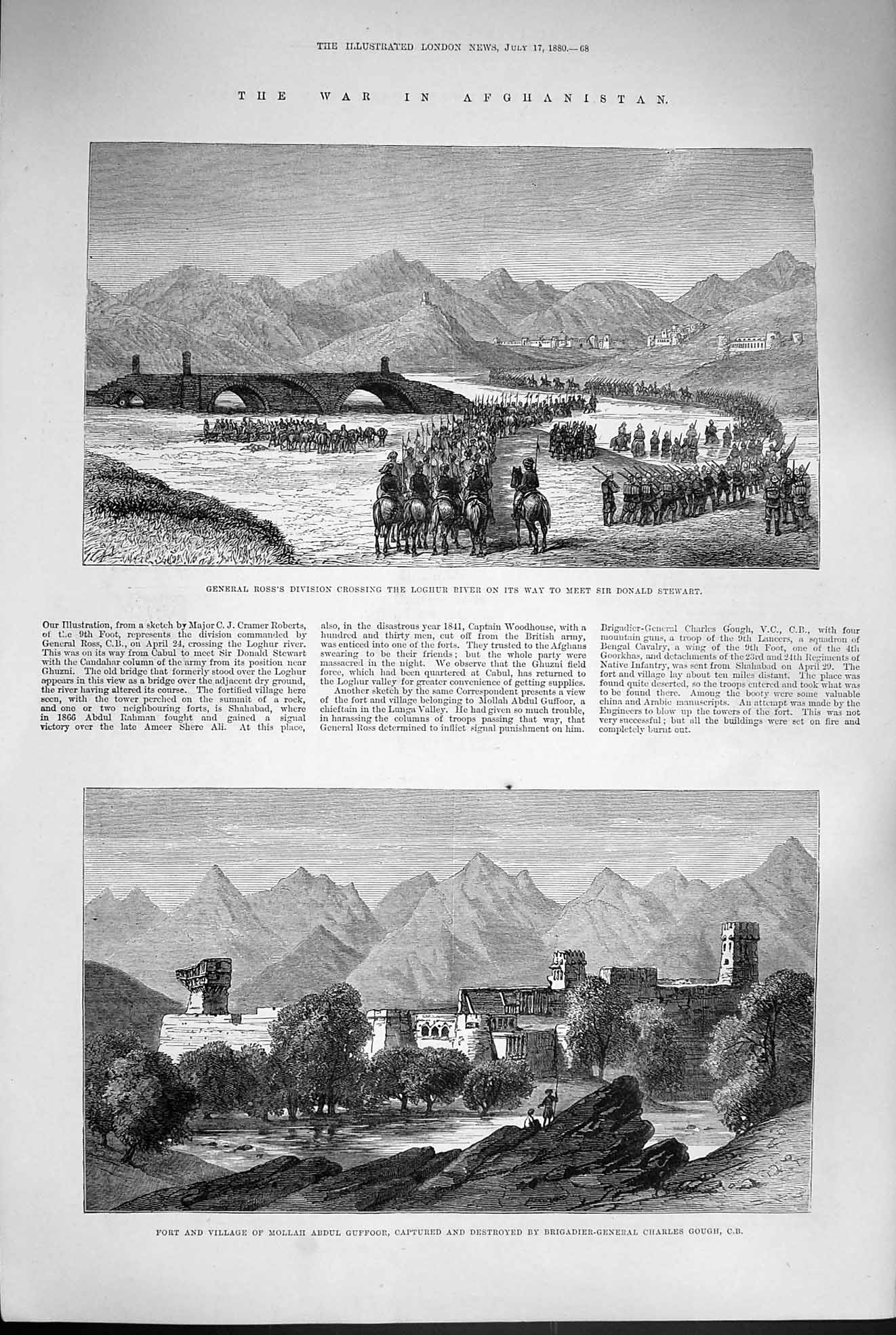Original Old Antique Print 1880 War Afghanistan Ross Loghur Fort Mollah Guffoor