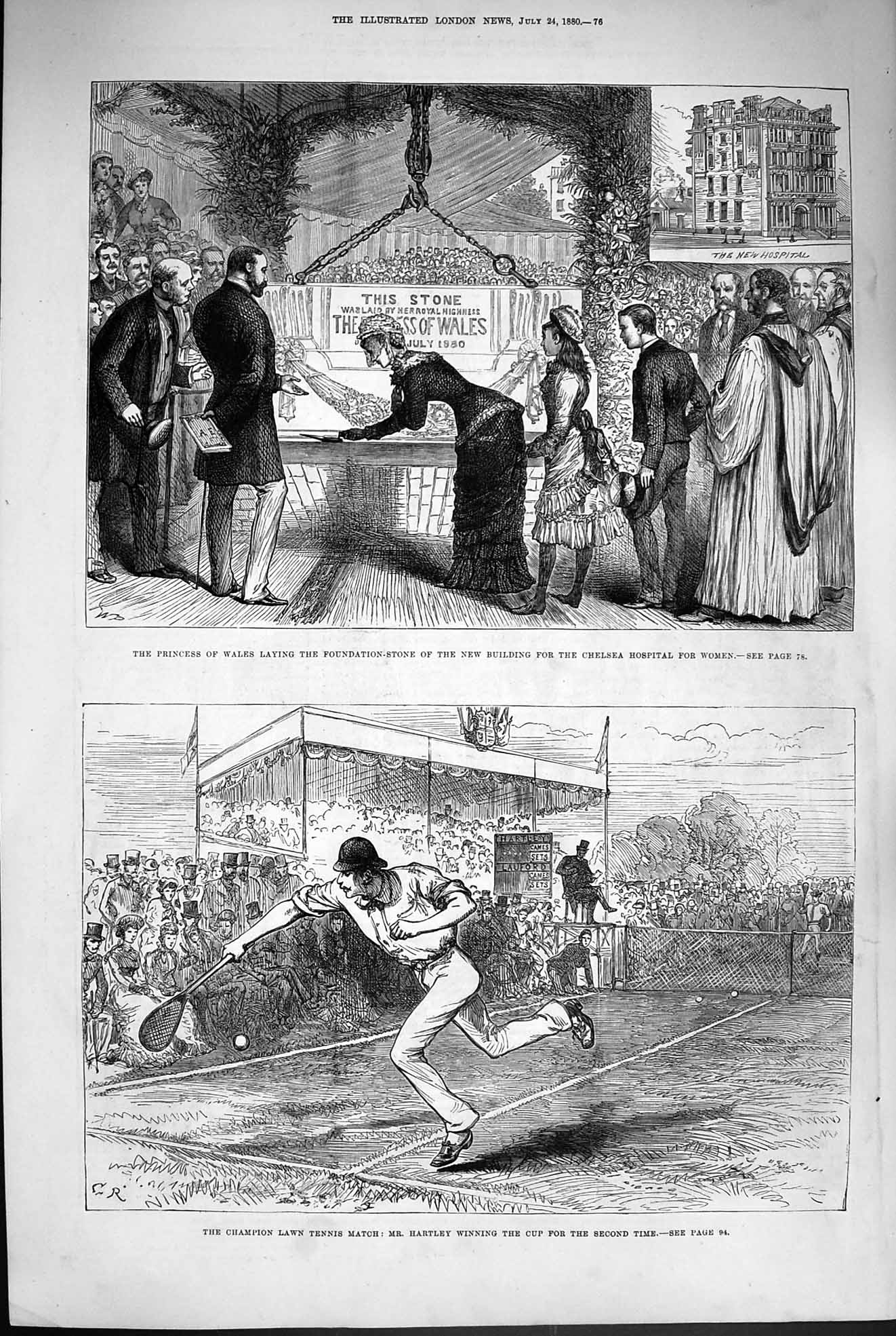 Original Old Antique Print 1880 Princess Wales Foundation Chelsea Tennis 19th