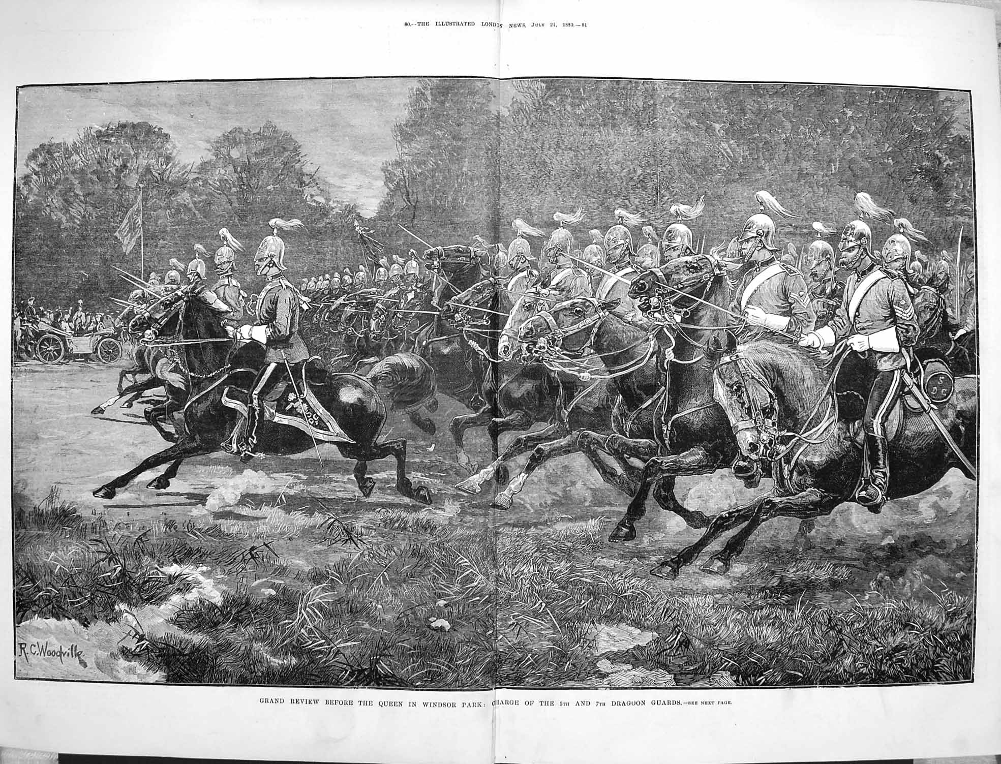 Old Antique Print 1880 Review Dragoon Guards Queen Windsor Park London 0 19th