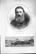 Old Antique Print 1880 Tom Taylor Thames Screw Steam-Boat Kingston Oxford 19th