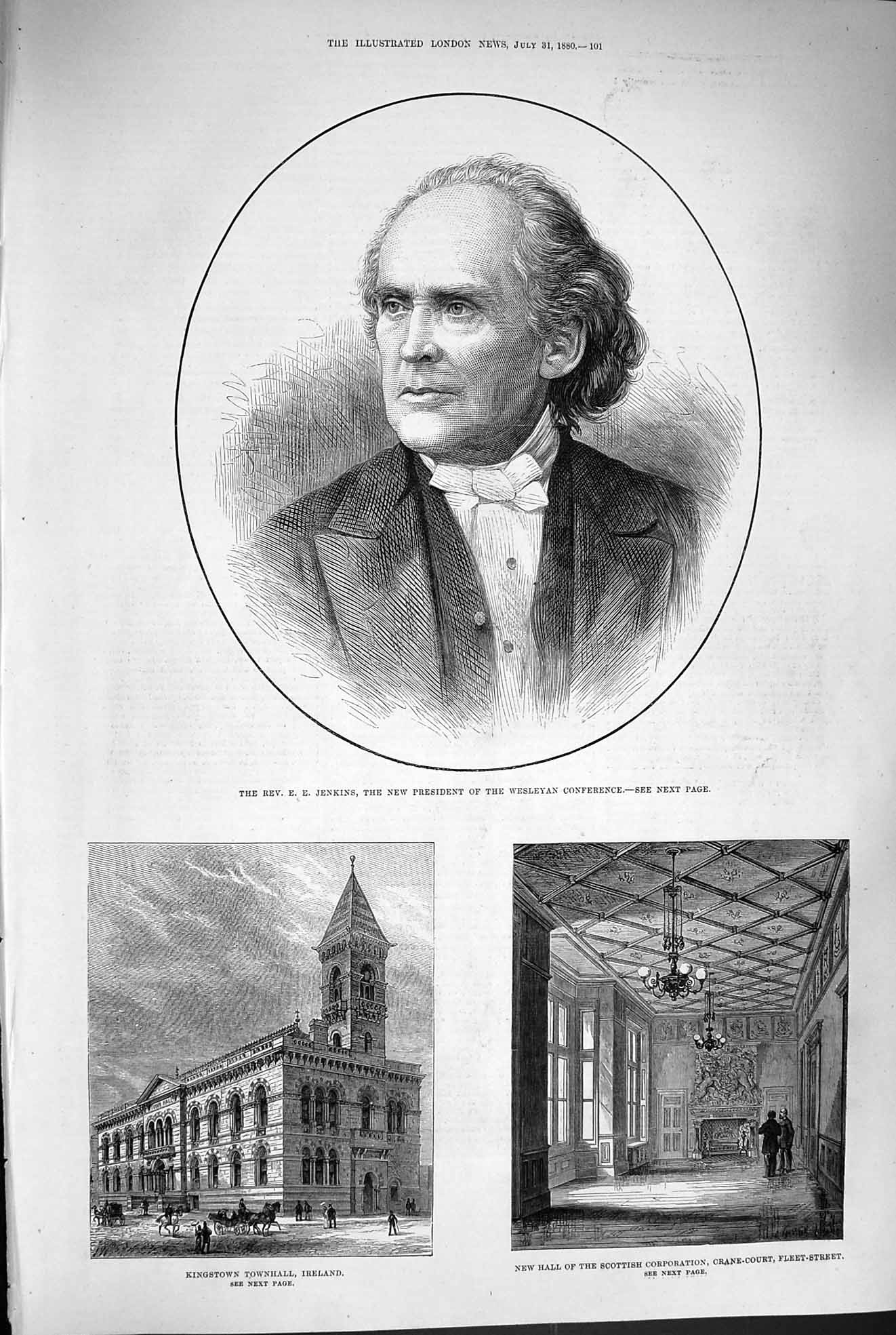 Antique Old Print *3338 1880 Jenkins Wesleyan Kingstown Ireland Crane-Court