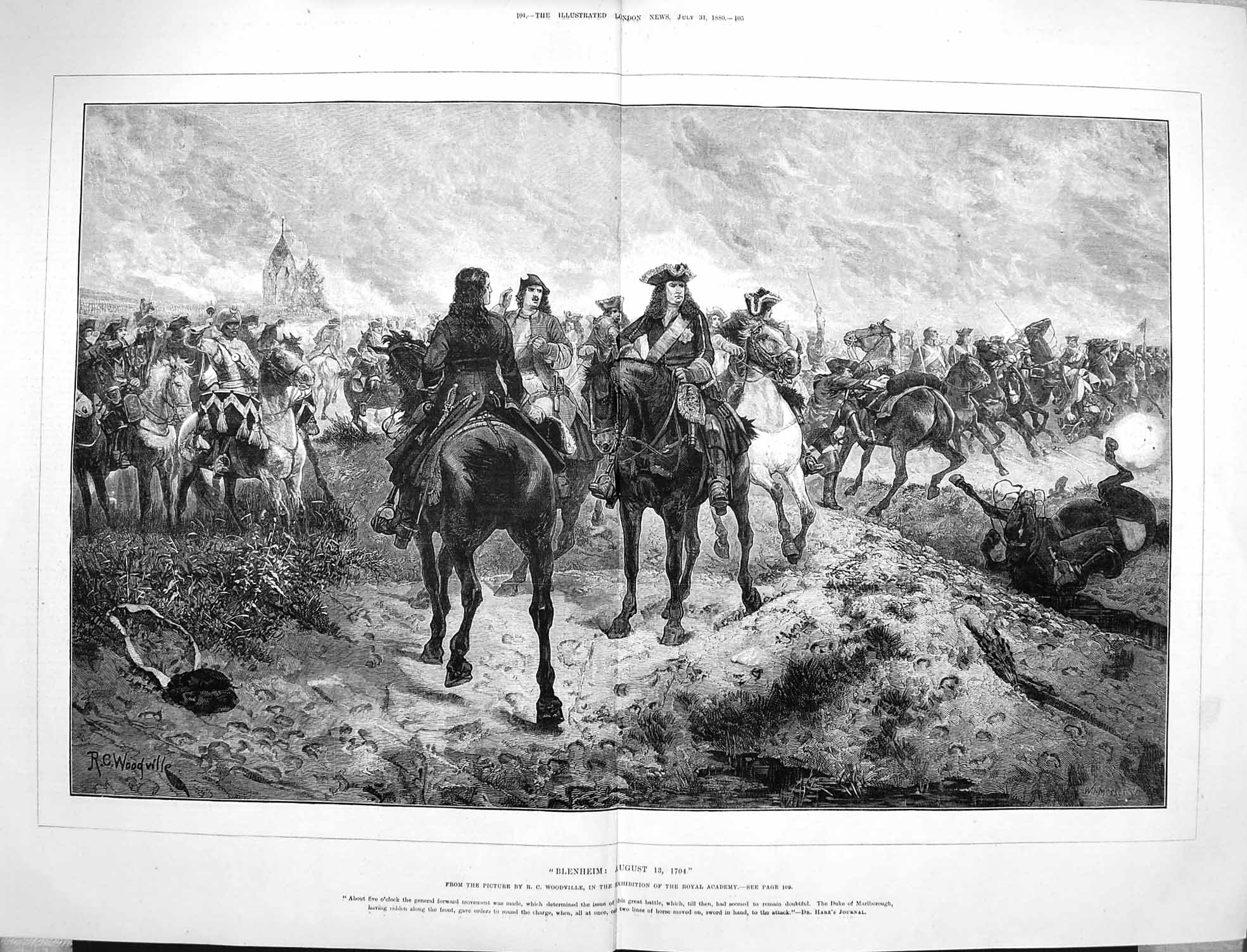 Original Old Antique Print 1880 Blenheim War Battle Siers Duke Marlborough