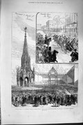 Original Old Antique Print 1880 Jubilee Festival Belgium Monument LeopLaeken
