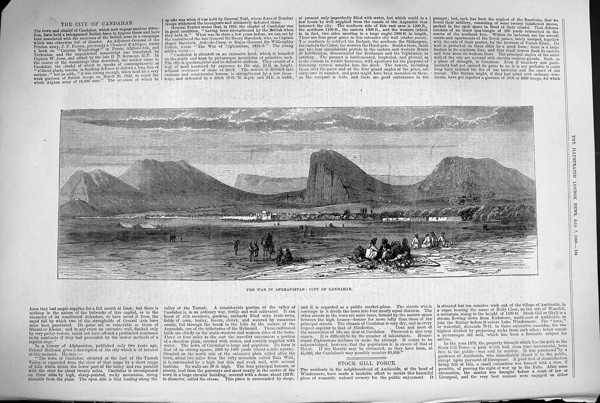 Original Old Antique Print 1880 War Afghanistan View City Candahar Victorian