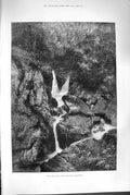 Original Old Antique Print 1880 Stock Gill Force Ambleside Windermere Cumbria