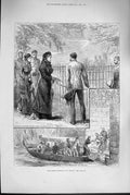 Original Old Antique Print 1880 Empress Eugenie St. Helena Boat Tomb N Victorian