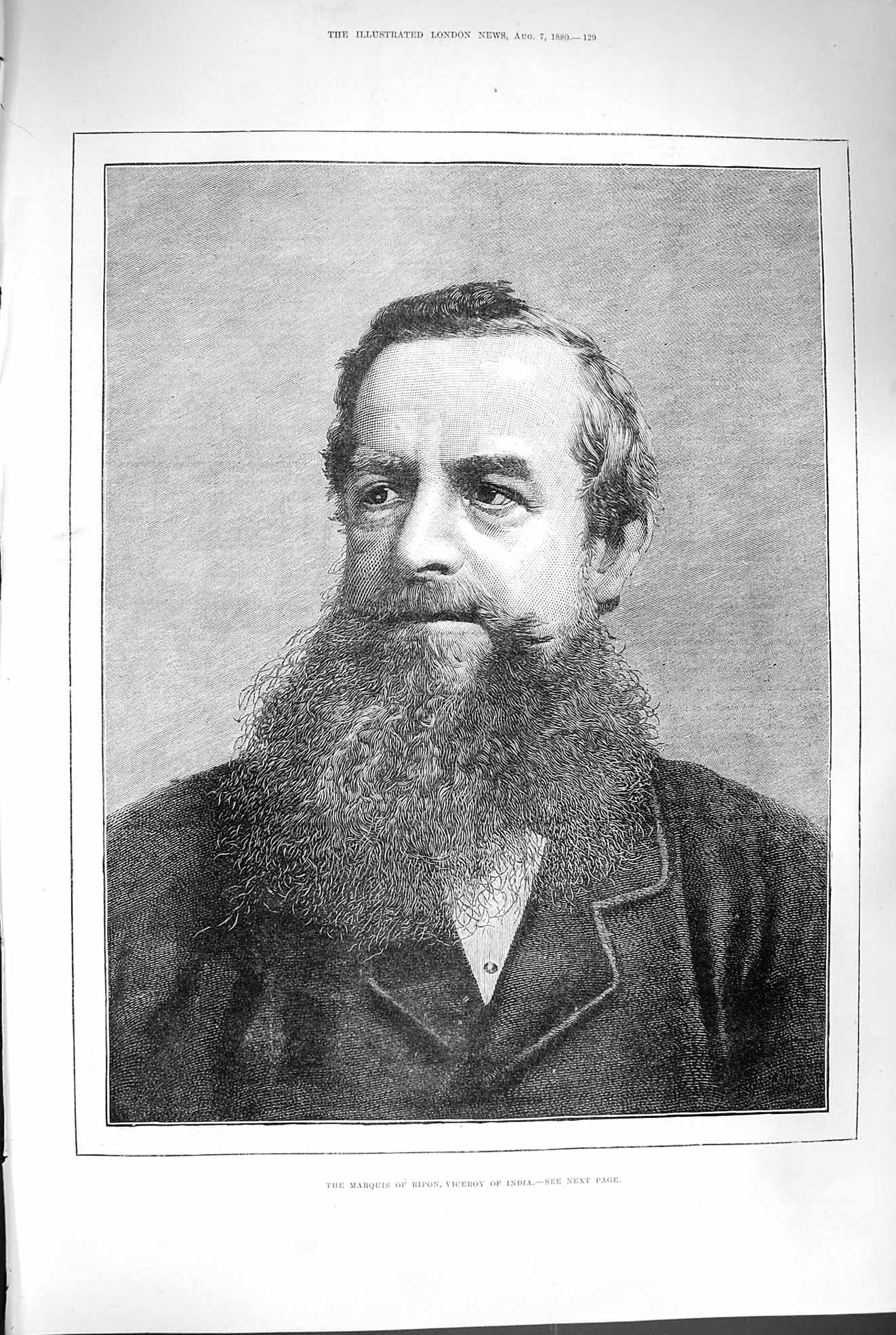 Original Old Antique Print 1880 Portrait Marquis Ripon Viceroy India Victorian