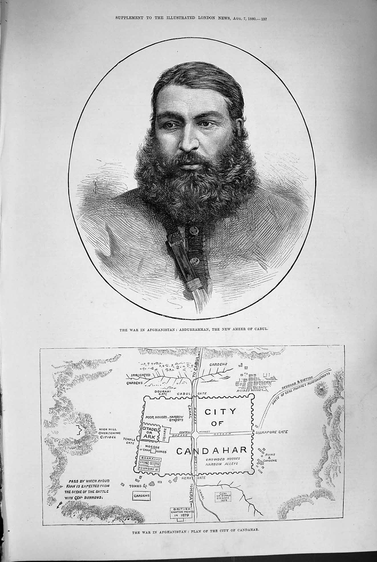 Old Antique Print 1880 War Afghanistan Abdurrahman Ameer Cabul Candahar 19th