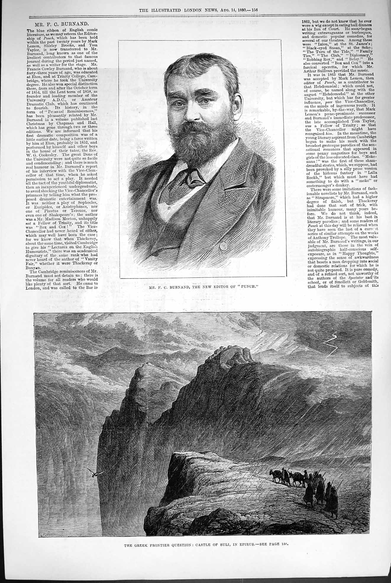 Original Old Antique Print 1880 Burnand Editor Punch Castle Suli Epiru Victorian
