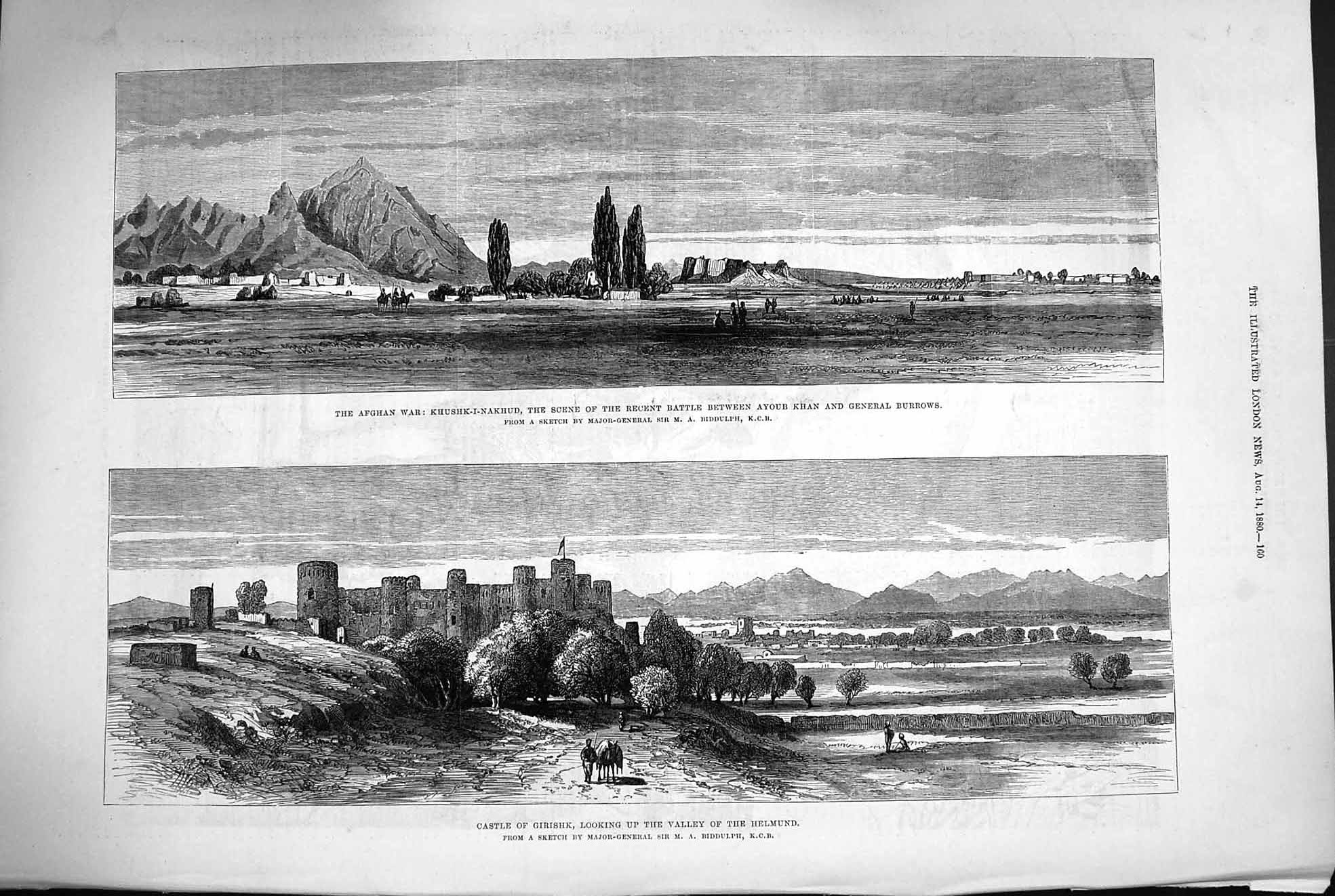 Original Old Antique Print 1880 War Afghanistan Khushk-I-Nakund Castle Helmund