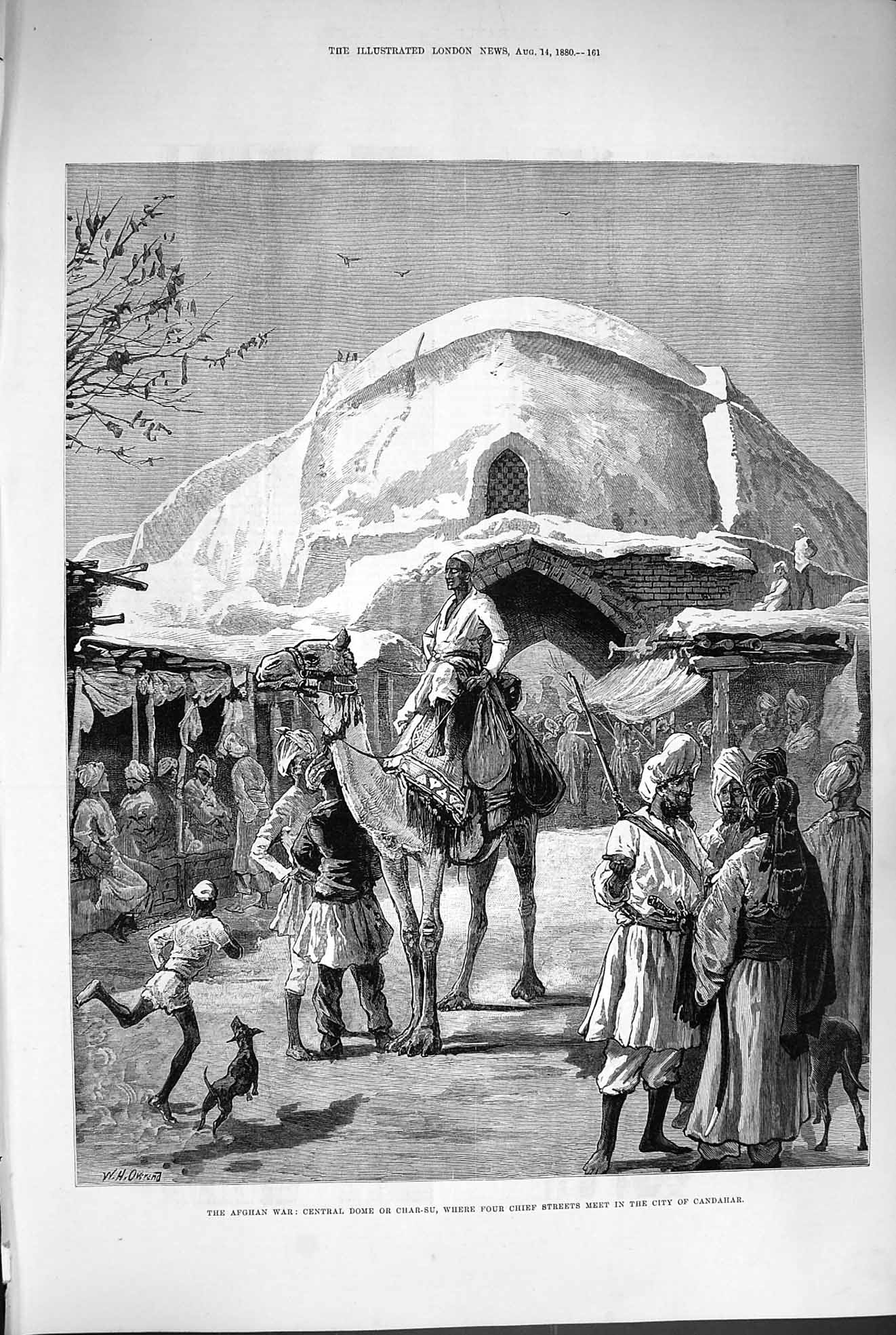Original Old Antique Print 1880 Afghanistan War Dome Char-Su Candahar Camel