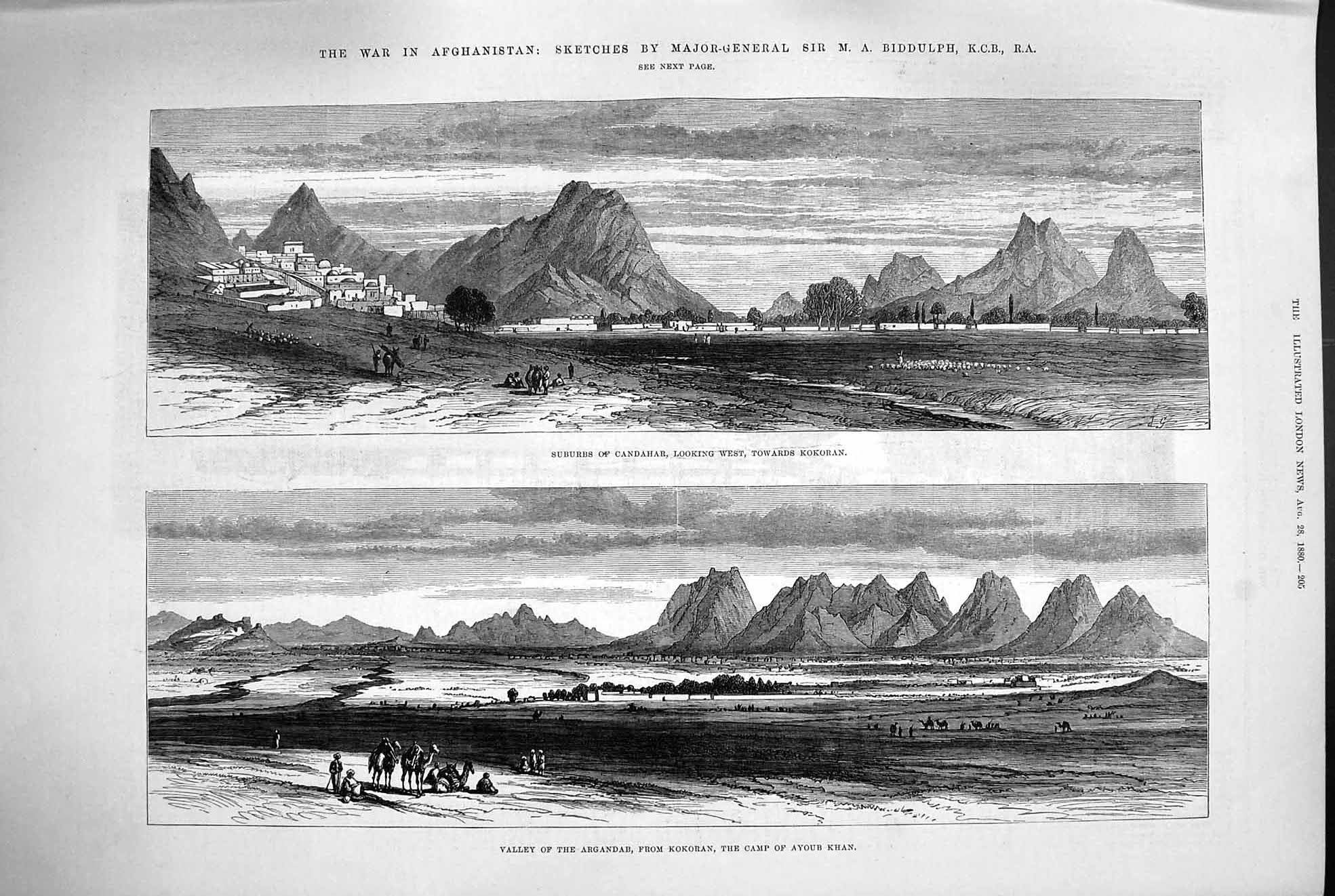Old Antique Print 1880 War Afghanistan Candahar Kokoran Camp Ayoub Khan 19th
