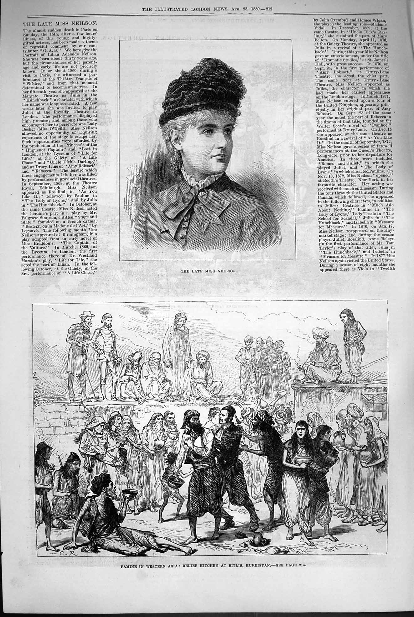 Old Antique Print 1880 Miss Neilson Famine Asia Kitchen Bitlis Kurdistan 19th