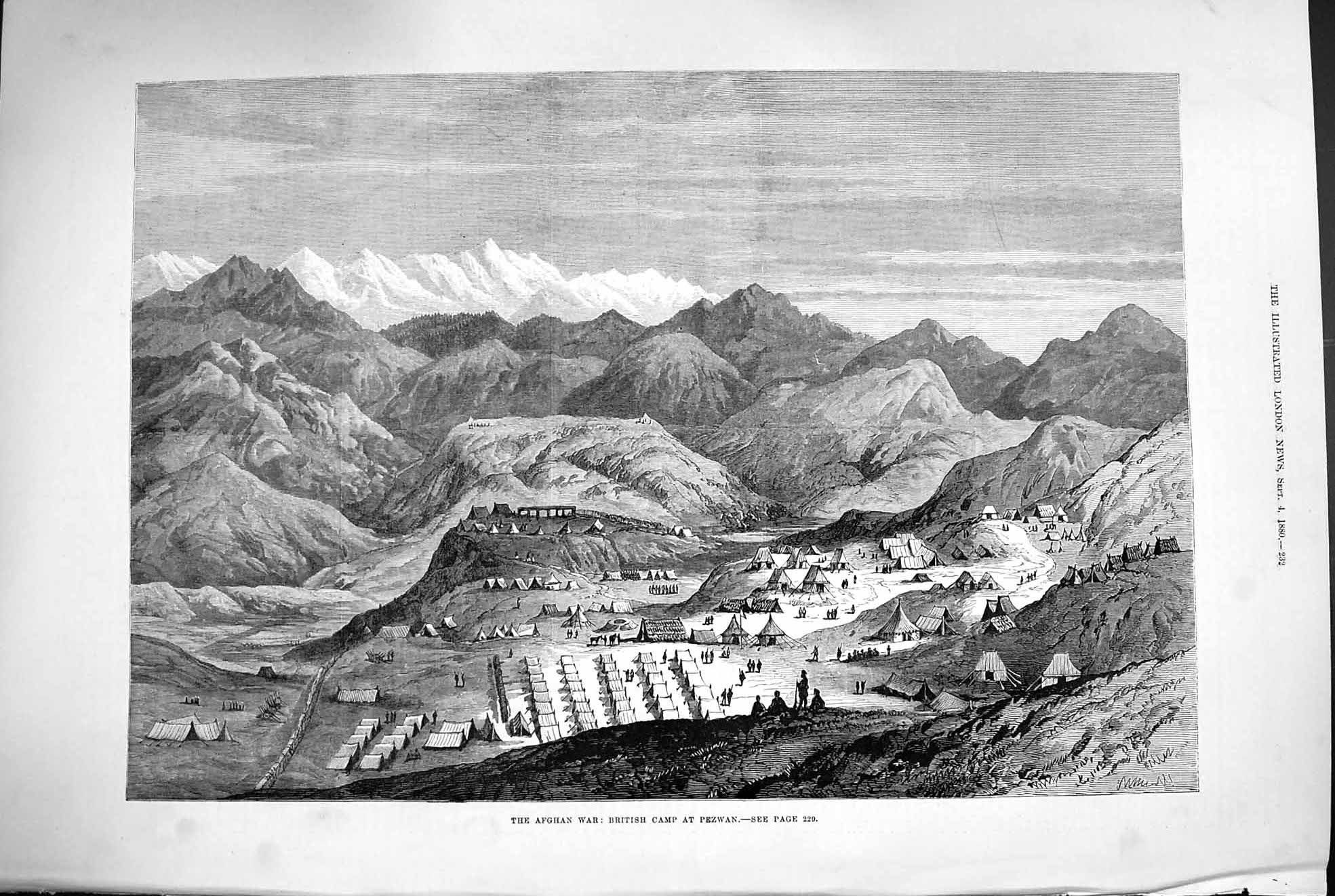 Original Old Antique Print 1880 Afghan War British Siers Camp Pezwan Mountains