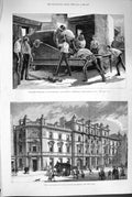 Original Old Antique Print 1880 Courthouse Police Station Bow Shoeburyness Army