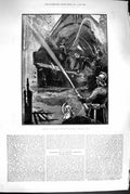 Original Old Antique Print 1880 Burning St. Mary'S Church Whitechapel Firemen