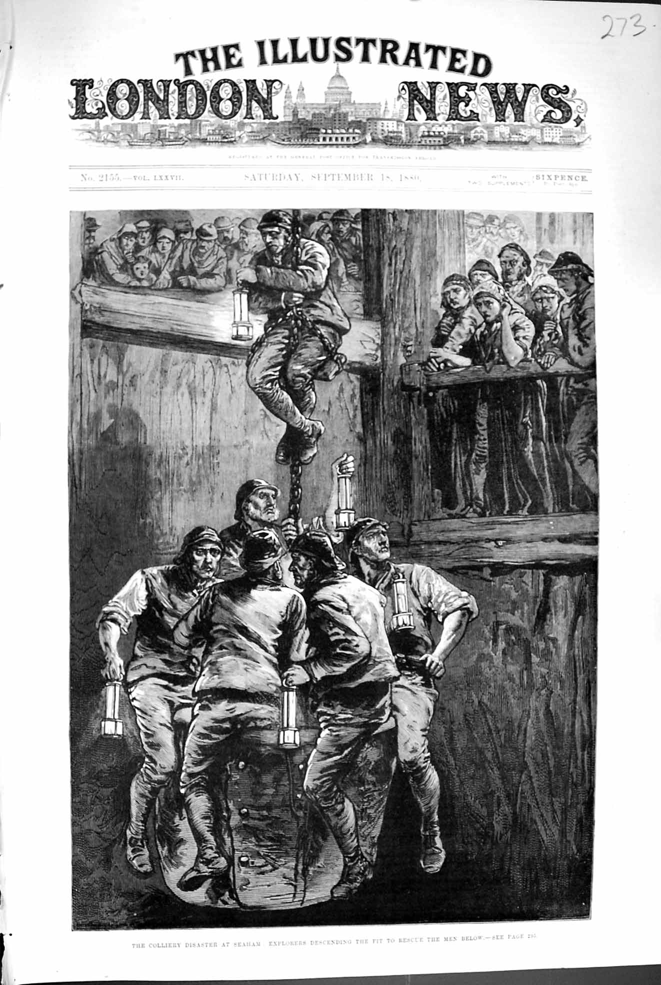 Original Old Antique Print 1880 Colliery Disaster Seaham Mining Rescue 19th
