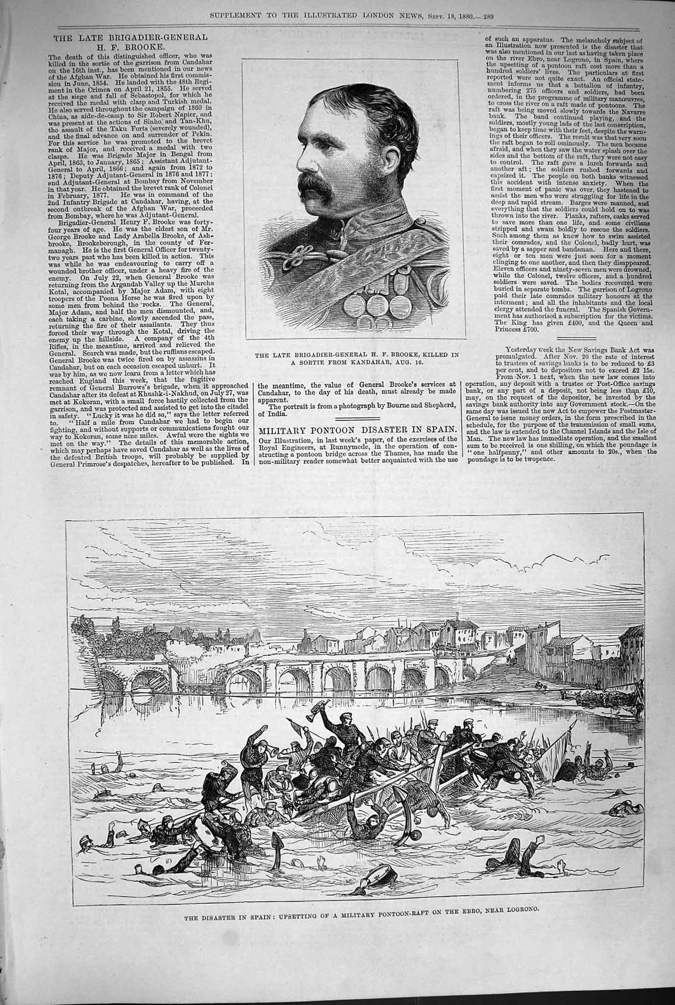 Original Old Antique Print 1880 Spain Military Pontoon-Raft Ebro Logrono Brooke