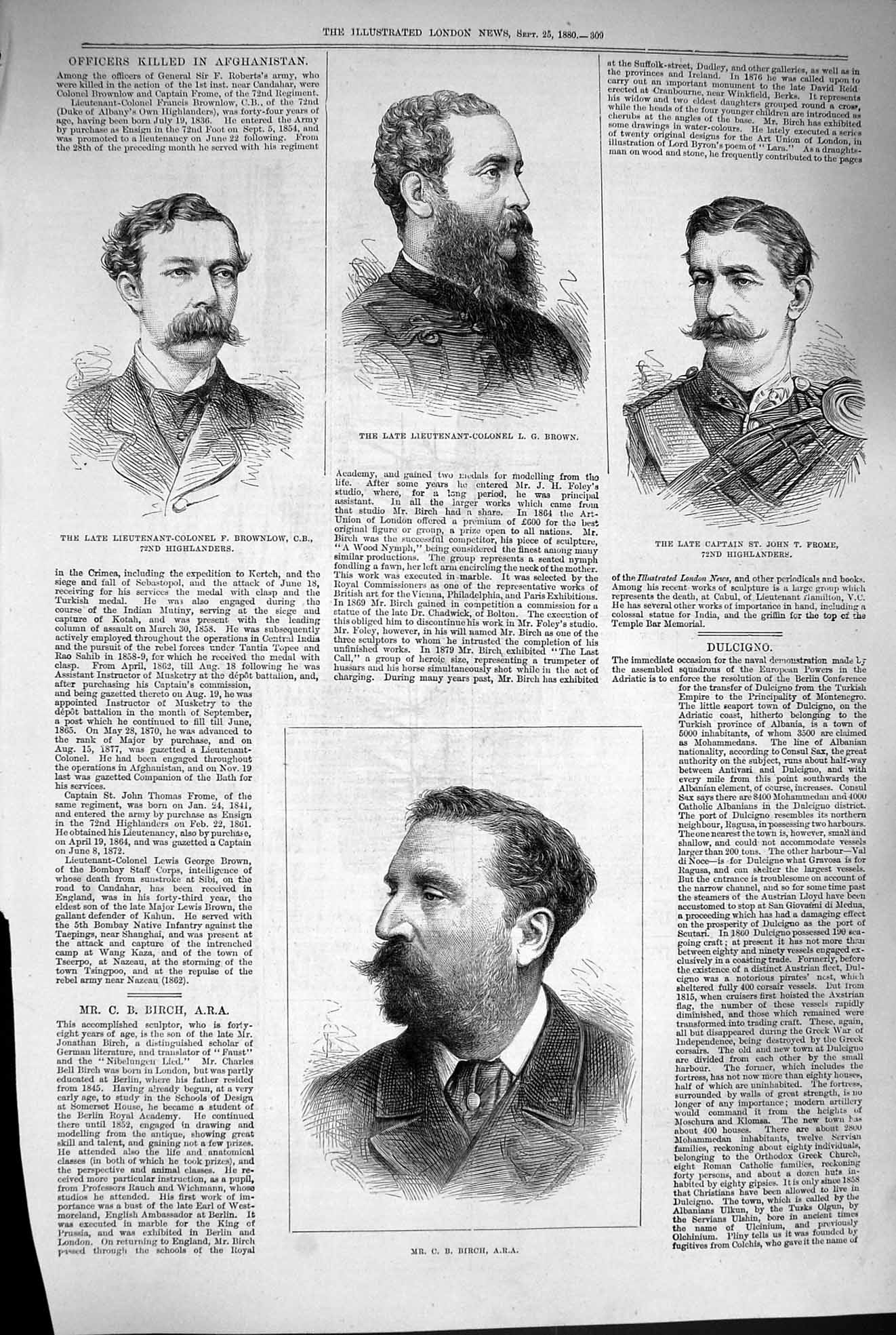 Original Old Antique Print 1880 Brown Frome Highlanders Brownlow Birch War Men