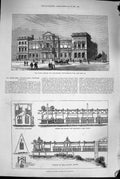 Old Antique Print 1880 Library Art-Gallery Collett Elevated Railway Plan 19th