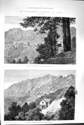 Original Old Antique Print 1880 Landslip India Naini Tal Church Birney Hot 19th