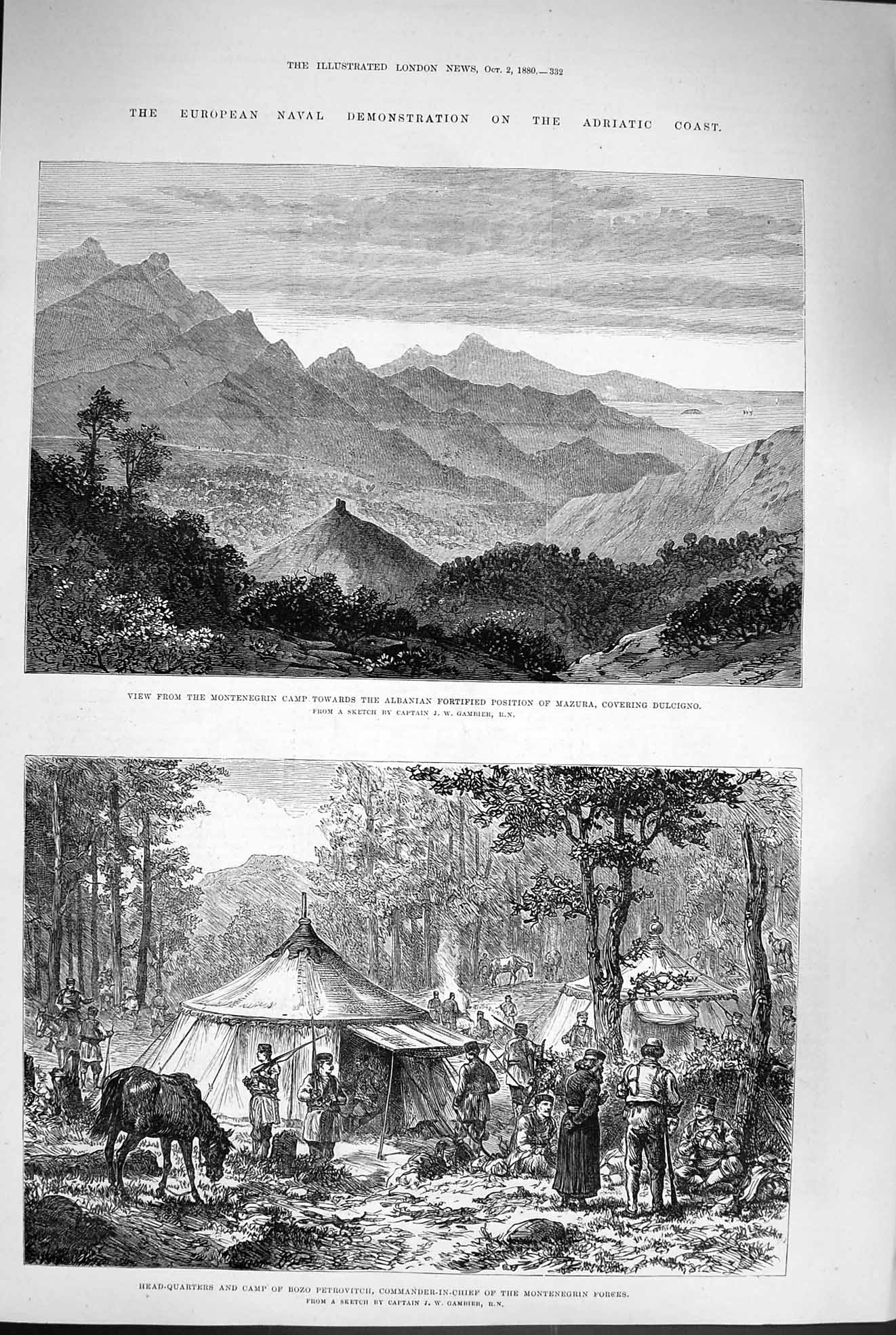 Old Antique Print 1880 View Montenegrin Camp Mazura Bozo Petrovitch War 19th