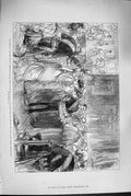 Original Old Antique Print 1880 Birth Spanish Baby Royal Palace Madrid Spain