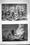 Original Old Antique Print 1880 Signal Fires Montenegro Camp Captain Gambier