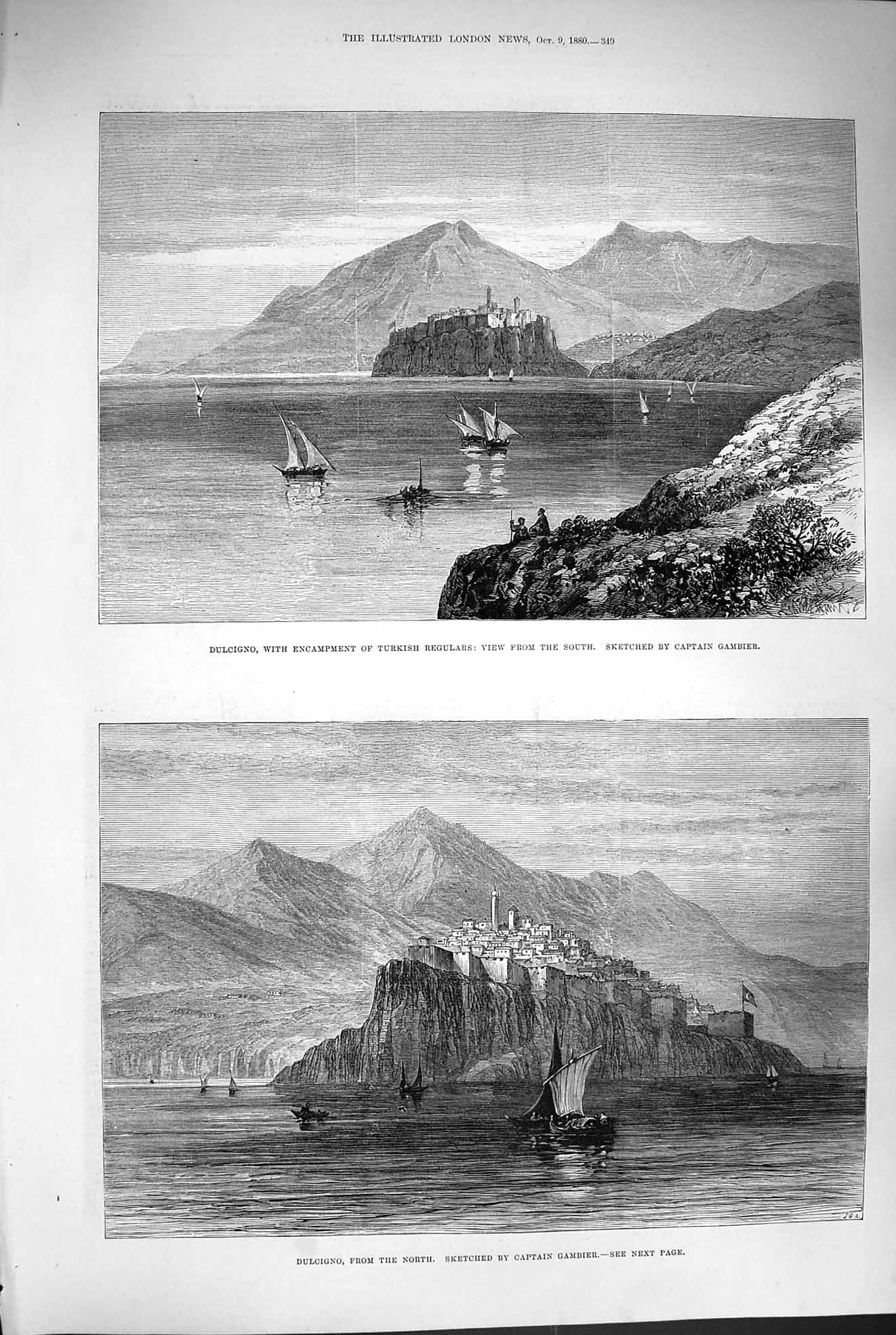 Old Antique Print 1880 View Dulcigno Encampment Turkish Regulars Gambier 19th
