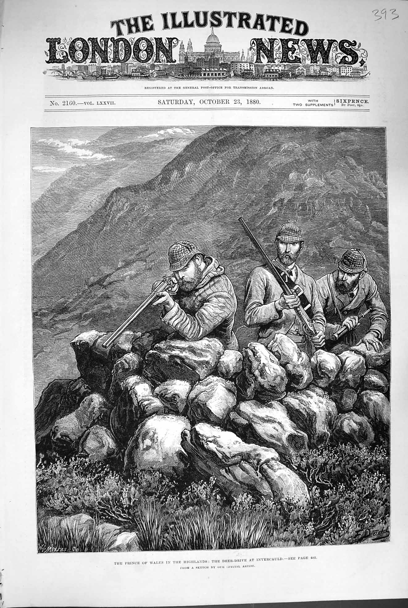 Original Old Antique Print 1880 Prince Wales Deer Hunting Invercauld Scotland