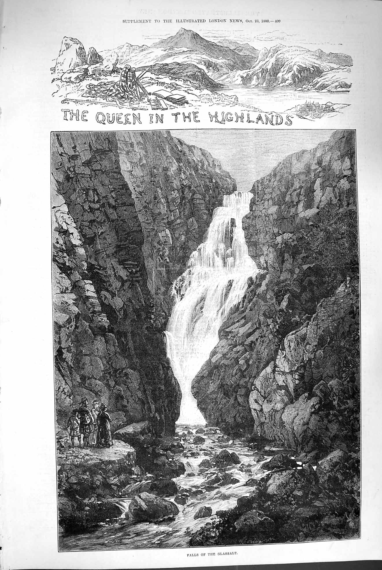 Original Old Antique Print 1880 Queen Scotland Glassalt Loch Callater Balmoral
