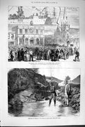 Original Old Antique Print 1880 Basuto War Army Fly Fishing Braemar Clun 19th