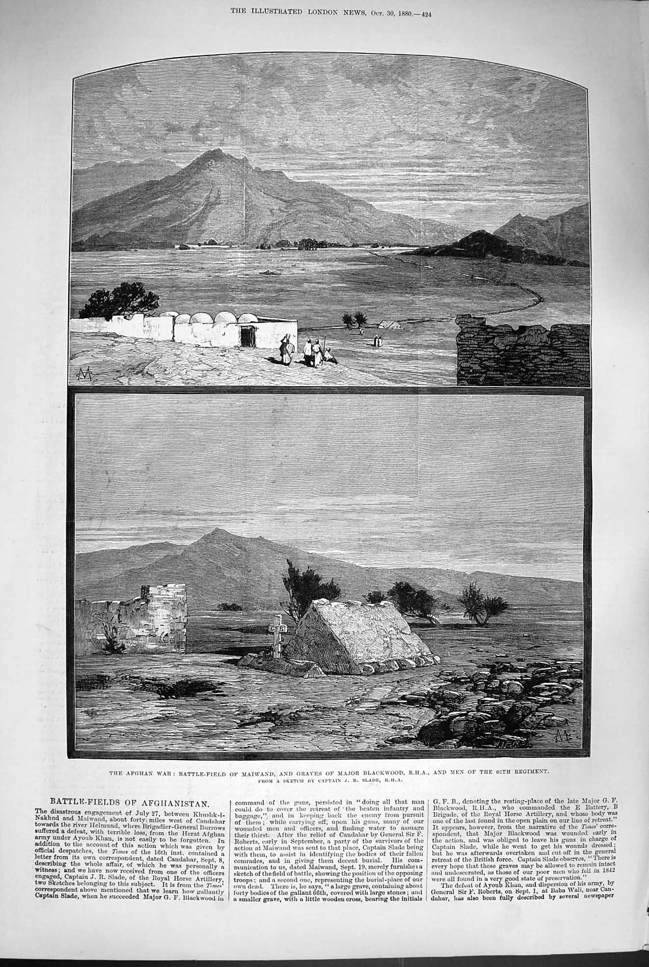 Original Old Antique Print 1880 War Afghanistan Battle Field Maiwand Blackwood
