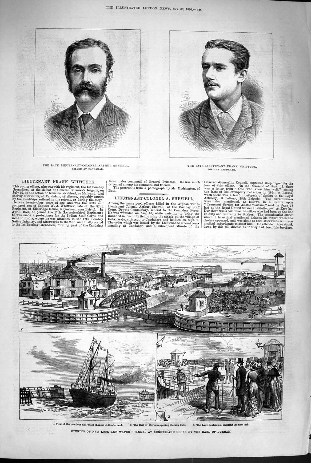 Original Old Antique Print 1880 Arthur Shewell Whittuck Lock Sunderland Durham