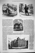 Old Antique Print 1880 Pony Express Rocky Mountains Ipswich Corn Exchange 19th