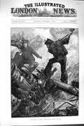 Original Old Antique Print 1880 Fine Art Scene Ship Deck Cutting Sail Mast 19th