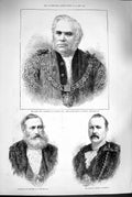 Old Antique Print 1880 Lord Mayor London M'Arthur Sheriff Fowler Herbert 19th