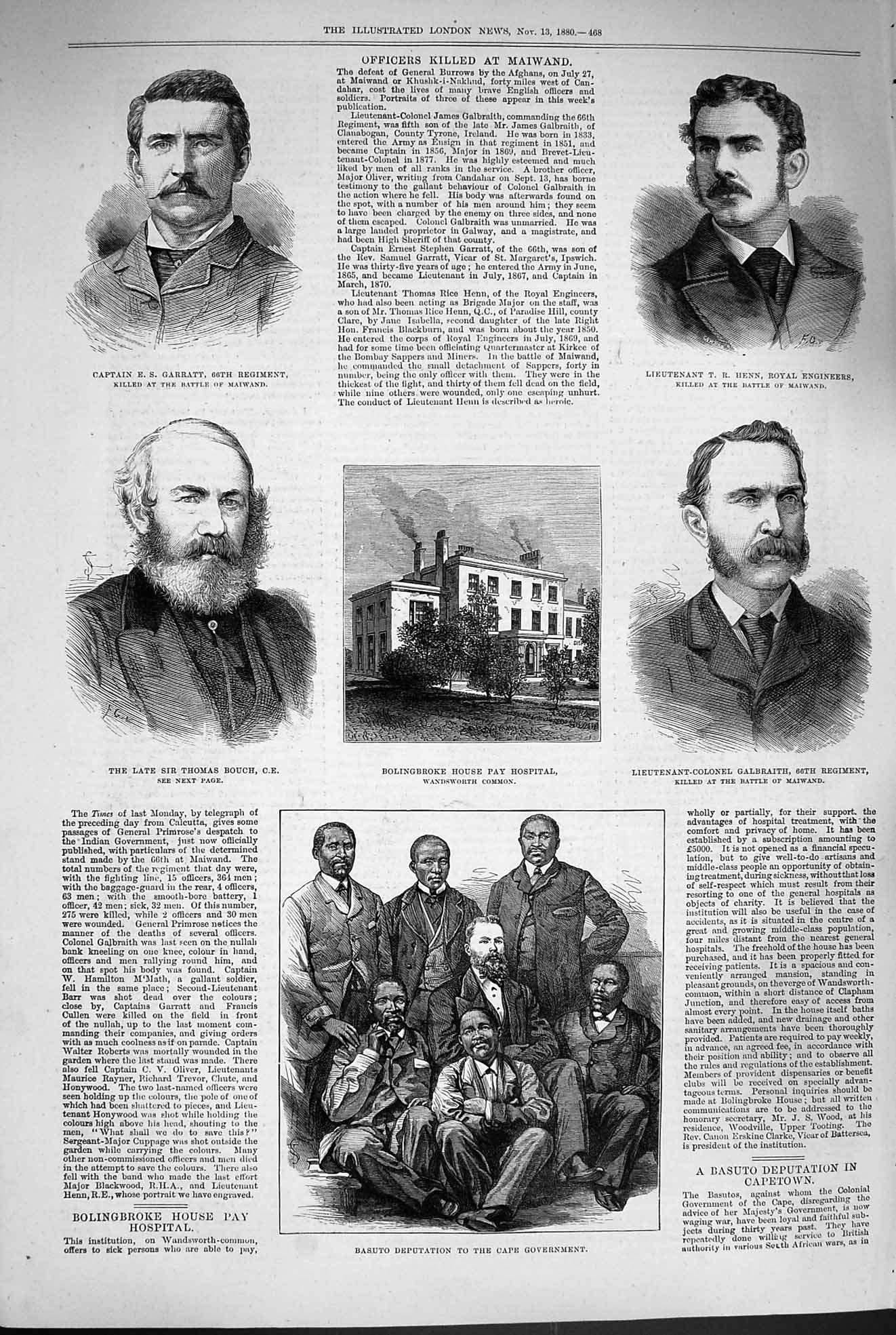 Original Old Antique Print 1880 Basuta Bolingbroke Hospital Garratt Bouch Henn
