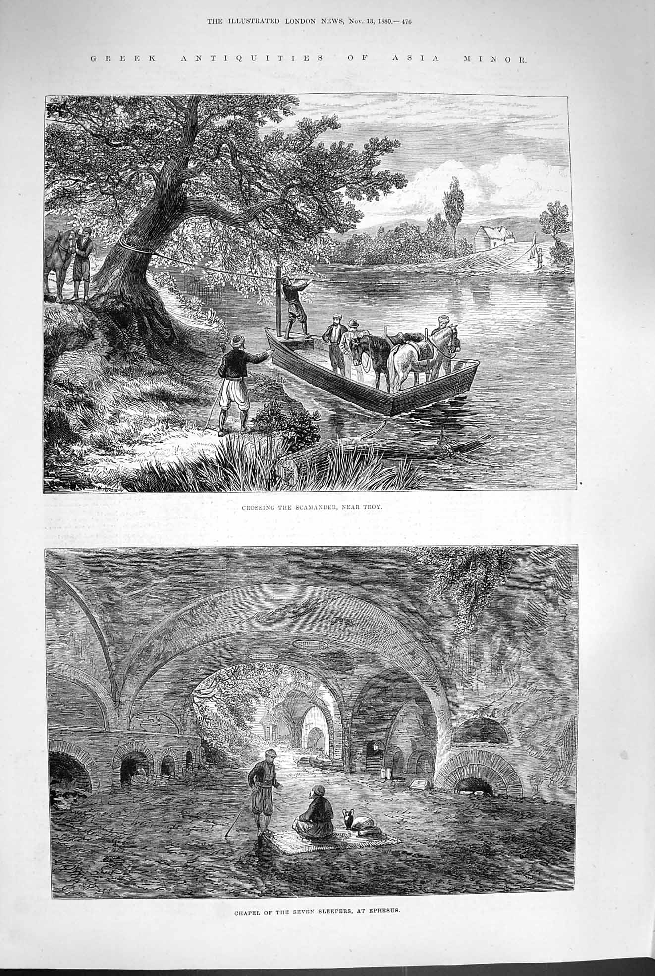 Old Antique Print 1880 Asia Minor Scamander Troy Chapel Sleepers Ephesus 19th