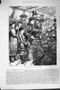 Original Old Antique Print 1880 Chrysanthemum Flower Show Temple 19th