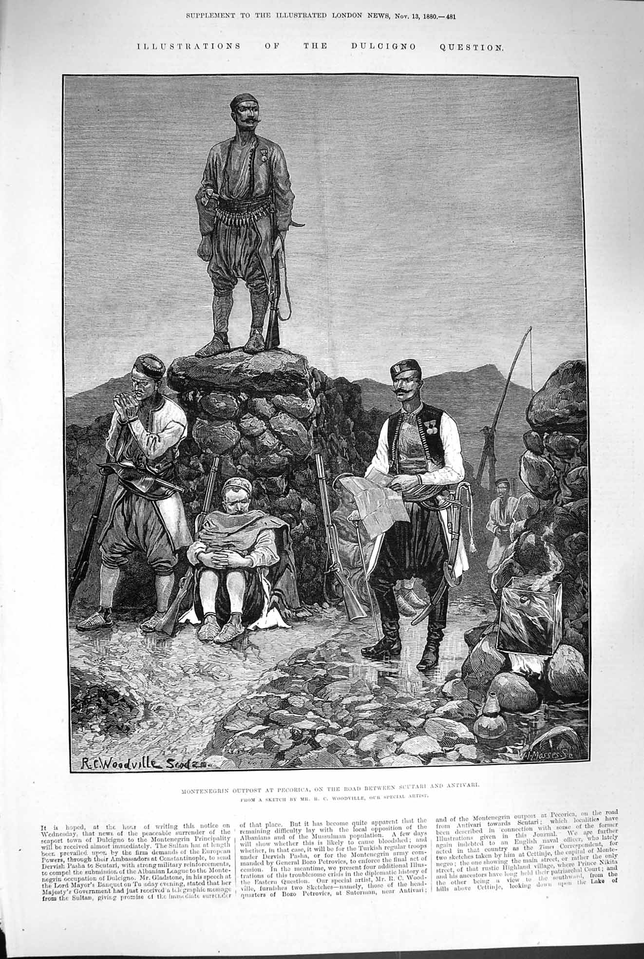Old Antique Print 1880 Montenegrin Outpost Pecorica Scutari Antivari War 19th