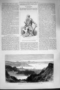Original Old Antique Print 1880 Statue Robert Burns Christiansand Norway Fire