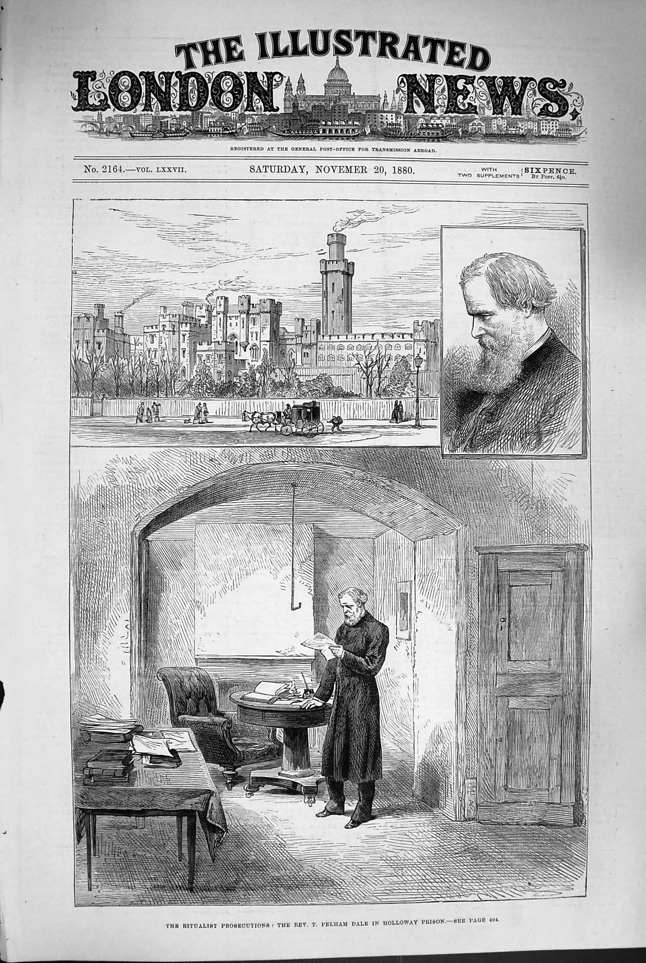 Old Antique Print 1880 Pelham Dale Holloway Prison Ritualist Prosecutions 19th