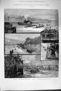 Original Old Antique Print 1880 Sculling-Match River Thames Rowing Boat 19th