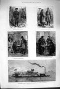 Old Antique Print 1880 Stern-Wheel Steamer Magdalena America Russia Army 19th